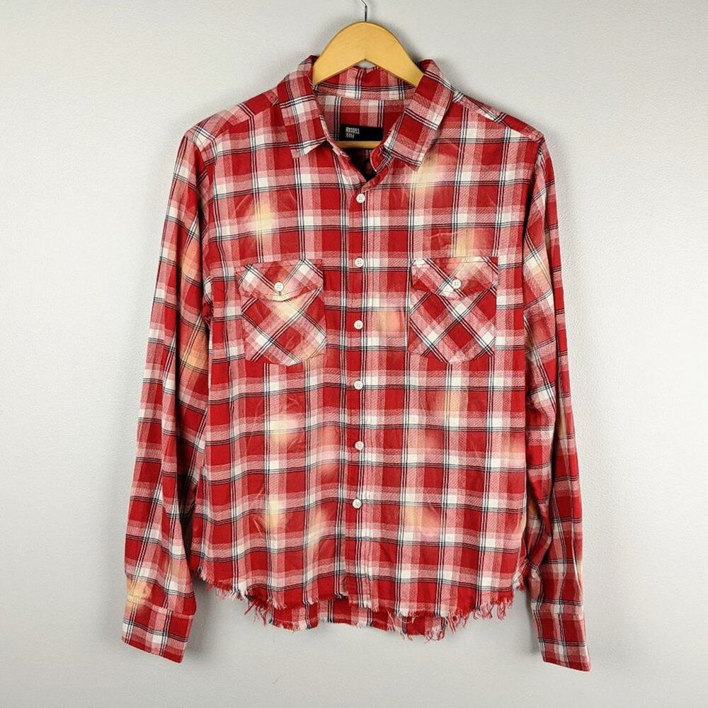 Russel Park Red Distressed Bleach Fray Hem Shirt S